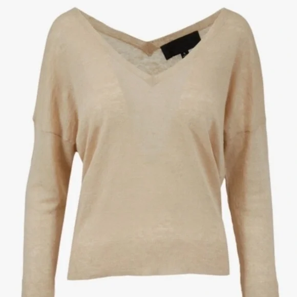 Nili Lotan Camel V-Neck Ginny Linen Sweater - Picture 6 of 12